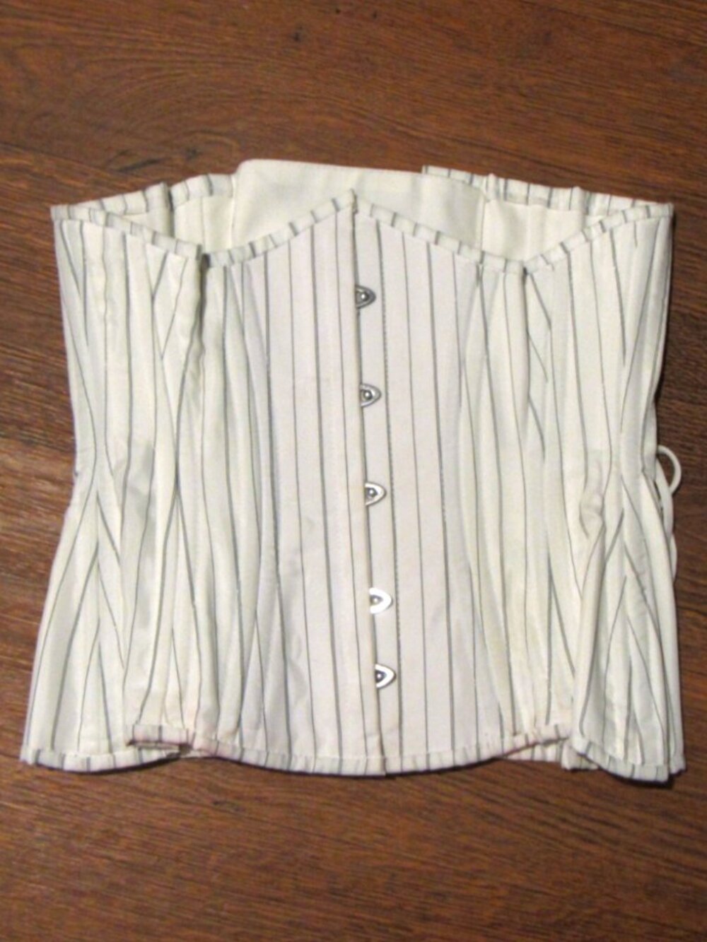 White Pinstripe Underbust Waist Training Corset Steel Boned 24" - Picture 2 of 15